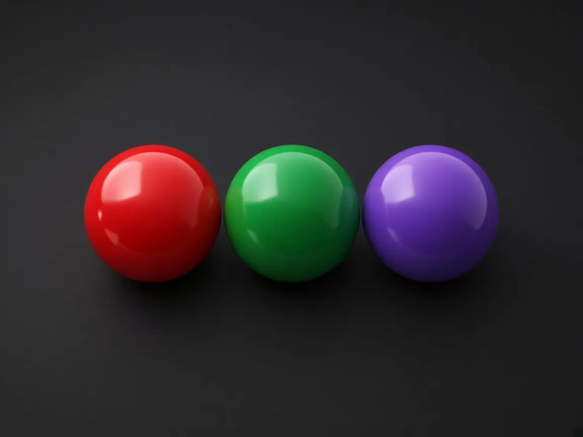 Red, green and purple balls
